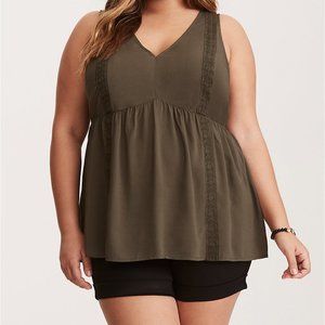 Torrid Green Babydoll Embroidered Tank Size 4